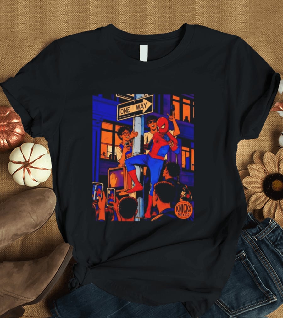 Spider Man One Way New York Knicks Mexico Dept Of Transportation T-Shirt