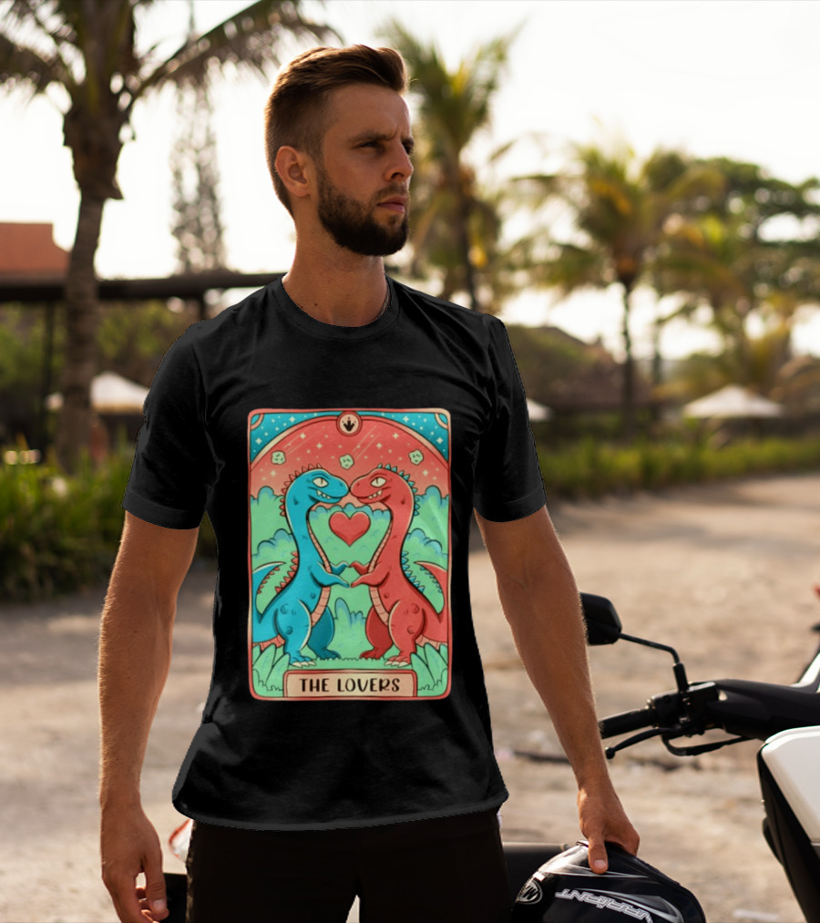 The Lovers Dinosaur Couple Tarot Card Romantic Prehistoric Valentine T-Shirt