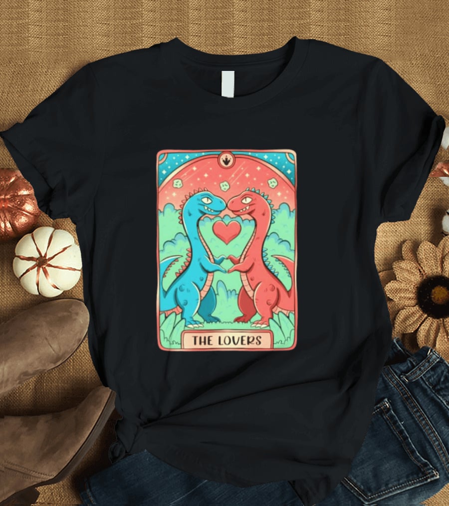 The Lovers Dinosaur Couple Tarot Card Romantic Prehistoric Valentine T-Shirt