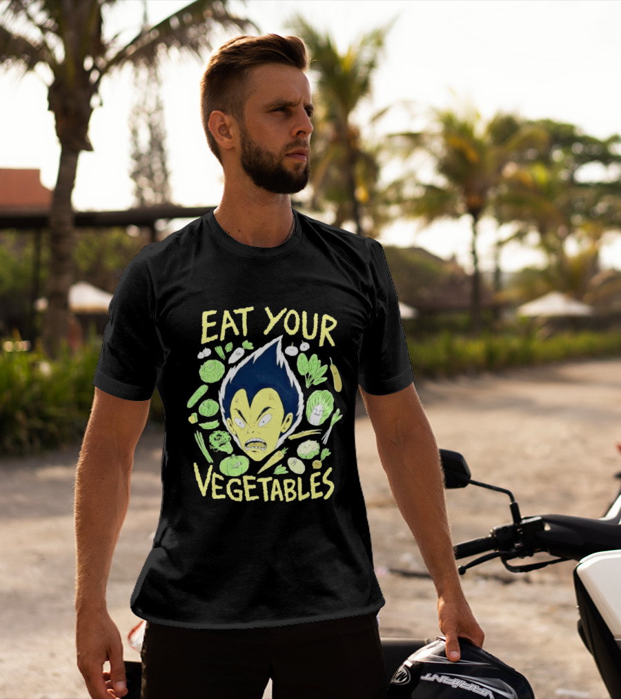 Vegeta Dragon Ball Z Eat Your Vegetables Anime Character Surrounded By Vegetables T-Shirt