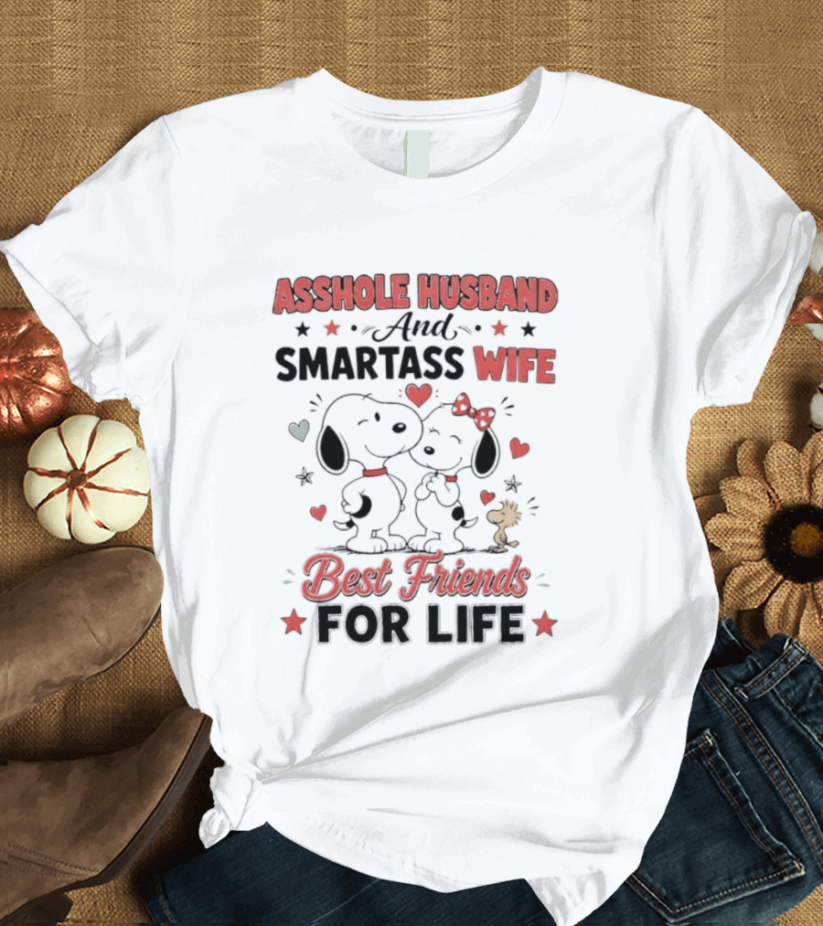 Asshole Husband Smartass Wife Best Friends For Life Peanuts Snoopy Woodstock Kissing T-Shirt