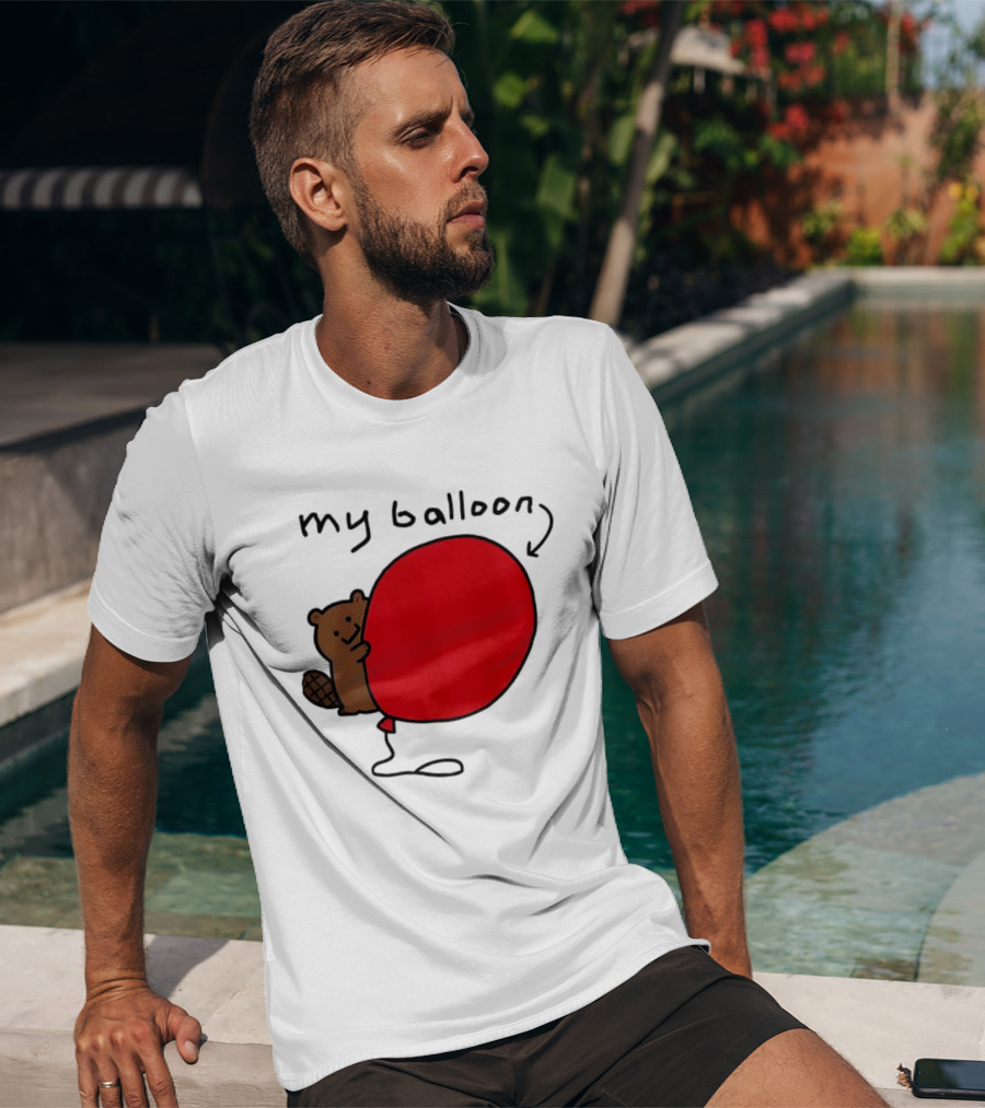 Beaver My Balloon Cartoon Animal Drawing T-Shirt