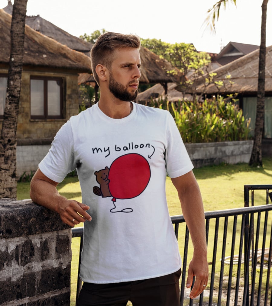 Beaver My Balloon Cartoon Animal Drawing T-Shirt