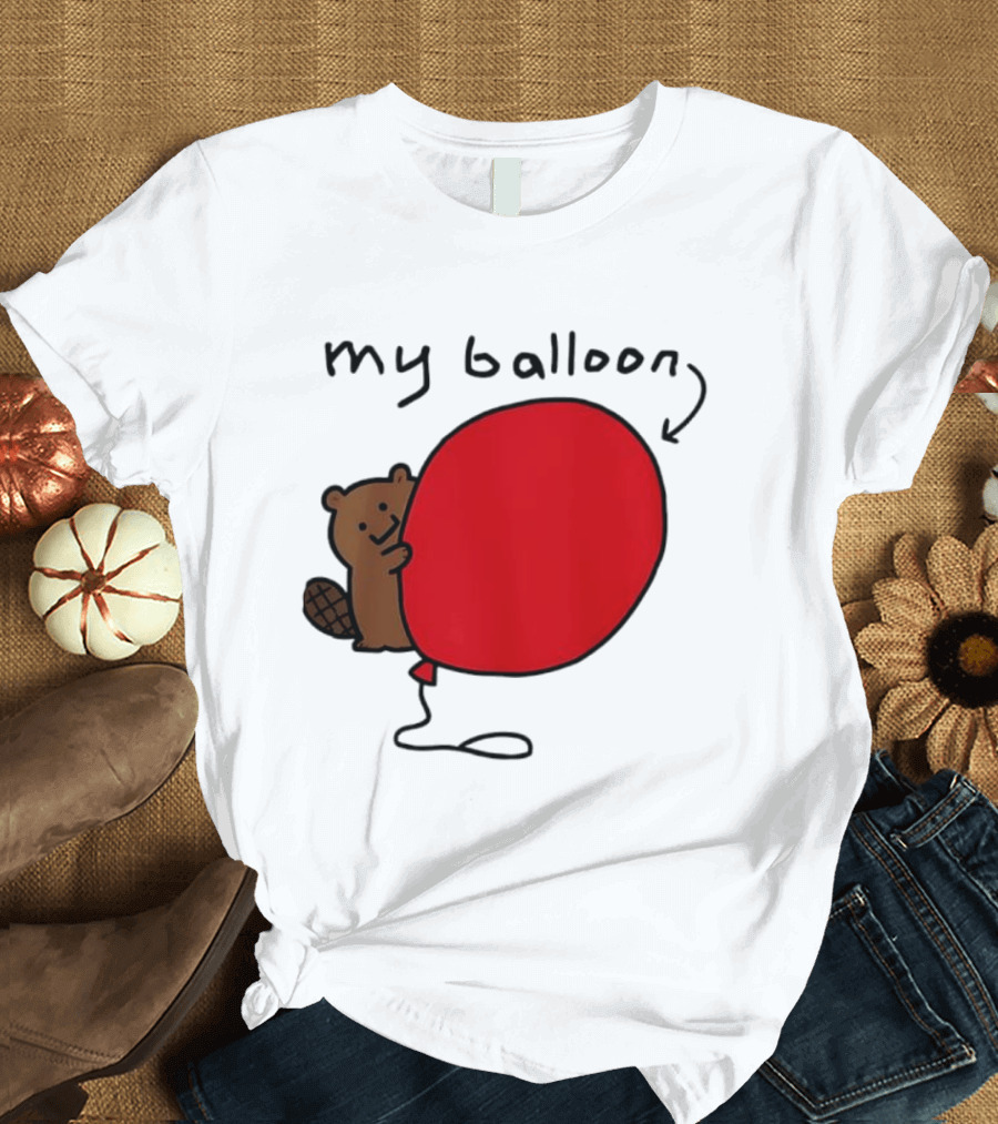 Beaver My Balloon Cartoon Animal Drawing T-Shirt
