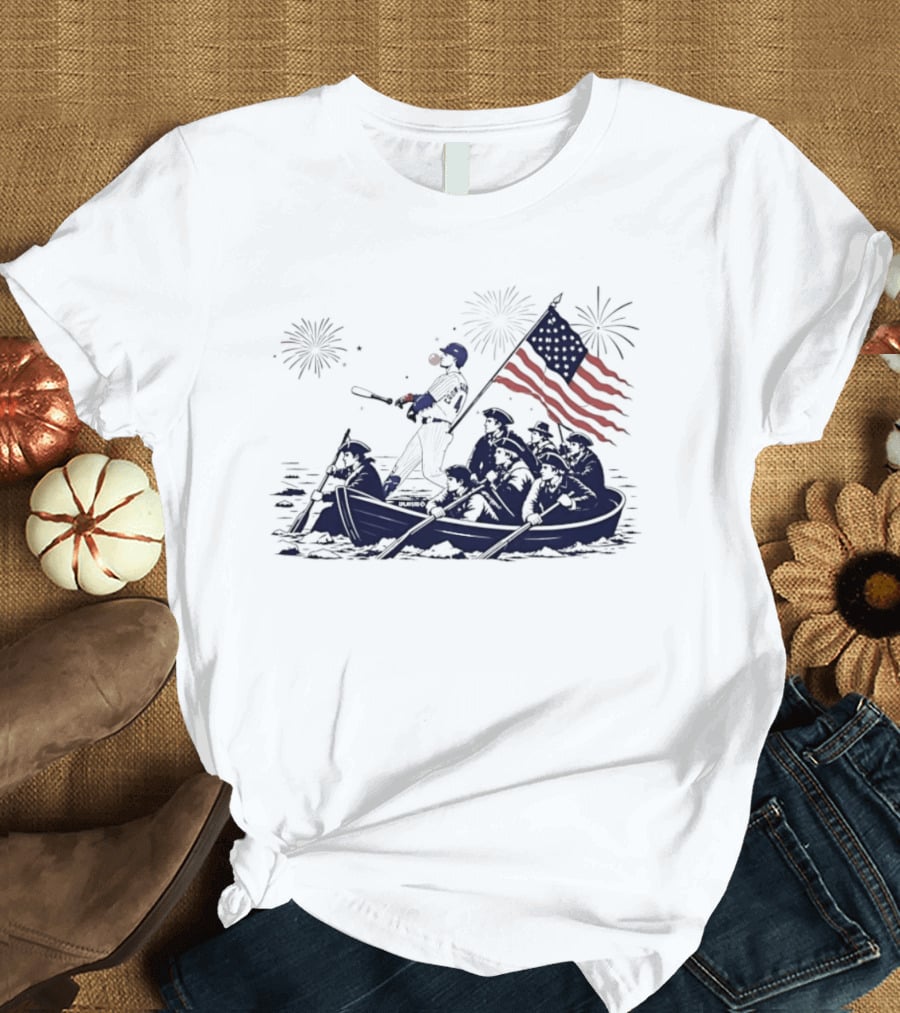 Chicago Cubs Patriotic Mascot With American Flag And Fireworks Scene T-Shirt