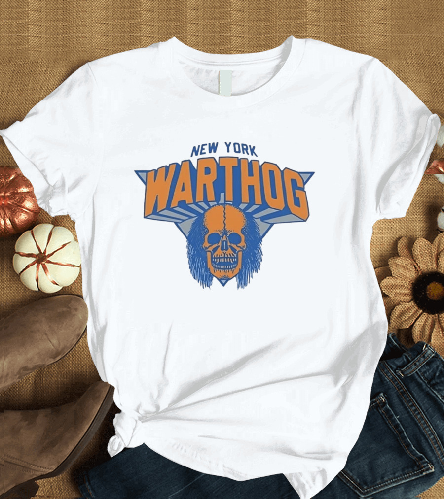 New York Warthog Skull Graphic Blue Orange T-Shirt