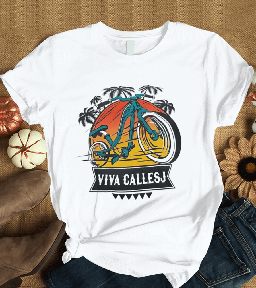 Viva CalleSJ San Jose Bike Tropical Palm Trees T-Shirt