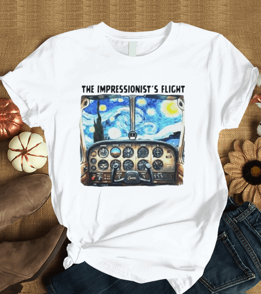 The Impressionist's Flight Cessna Instrument Panel Starry Night T-Shirt