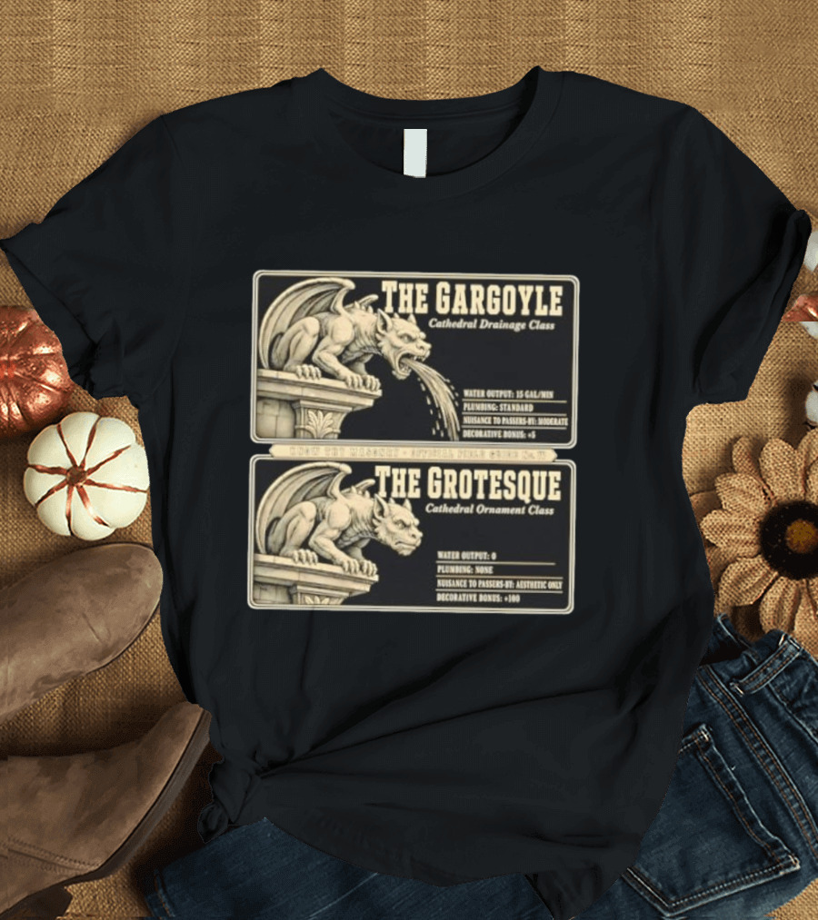 The Gargoyle And Grotesque Cathedral Drainage Ornament Guide Know Thy Masonry Stone Statue T-Shirt