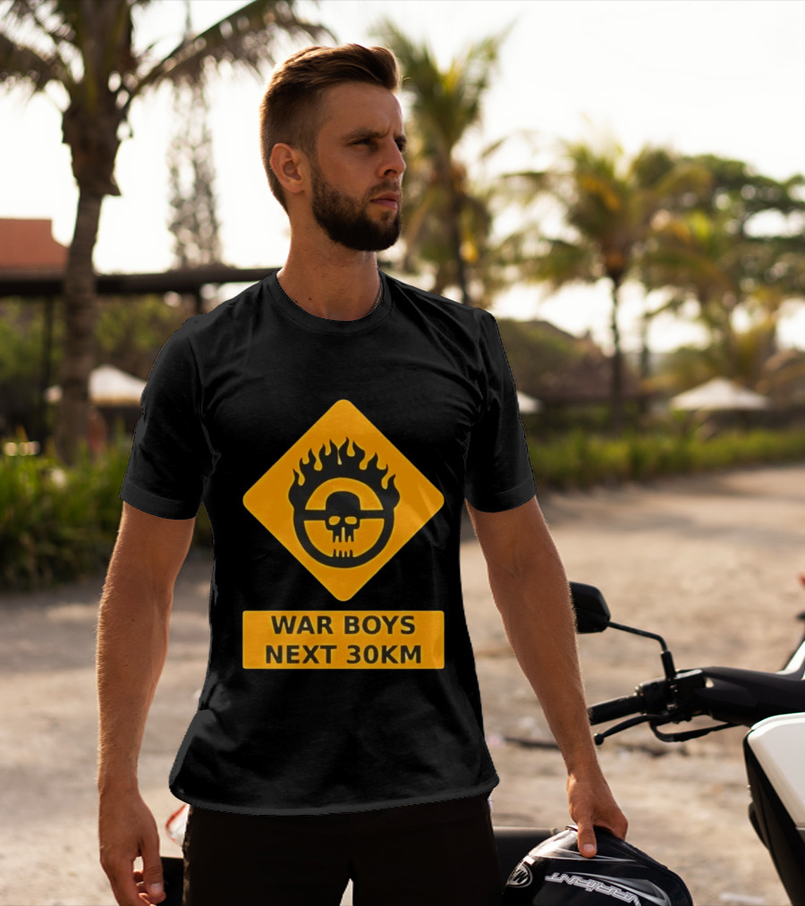 Mad Max War Boys Next 30km Skull Flame Sign T-Shirt