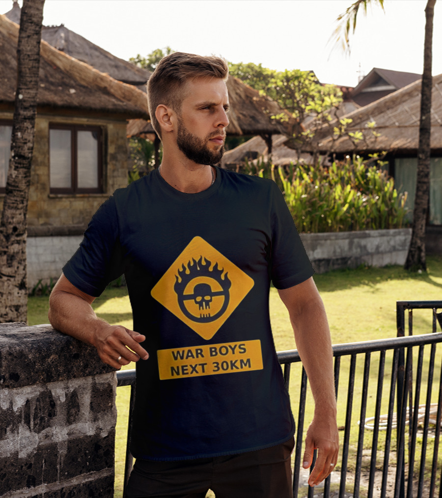 Mad Max War Boys Next 30km Skull Flame Sign T-Shirt