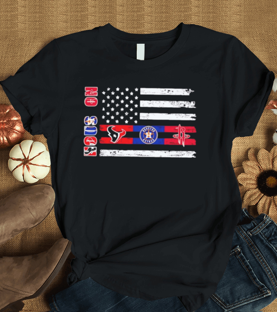 Houston Texans Astros Rockets USA Flag Independence Day T-Shirt
