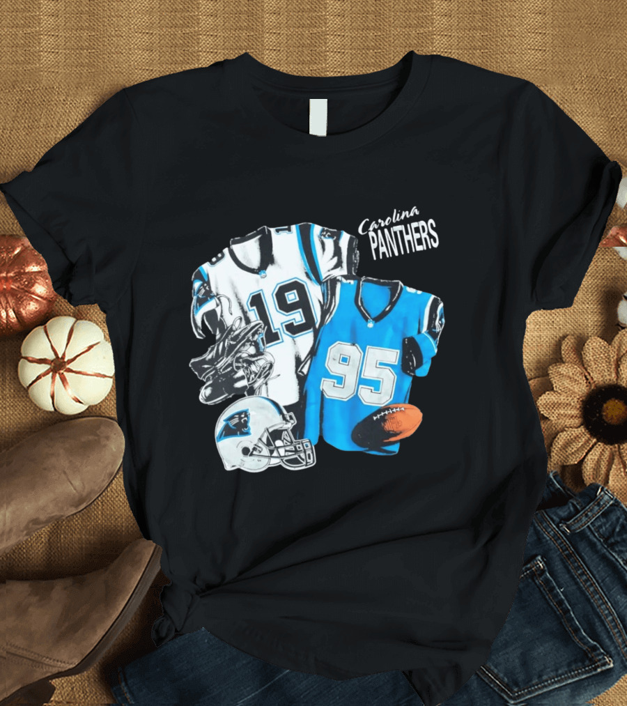 Carolina Panthers 19 95 Jerseys And Helmet With Football T-Shirt