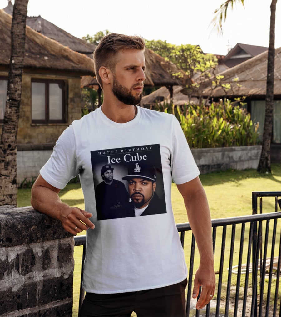Happy Birthday Ice Cube LA Cap Black And White Portraits T-Shirt