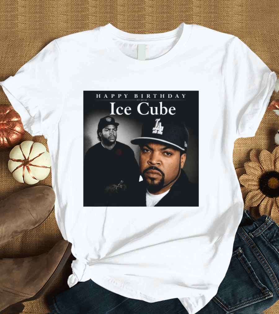 Happy Birthday Ice Cube LA Cap Black And White Portraits T-Shirt
