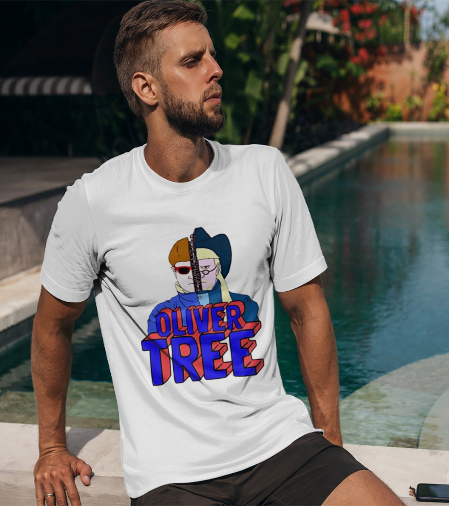 Oliver Tree Split Face Cowboy And Bowl Cut Red Blue T-Shirt