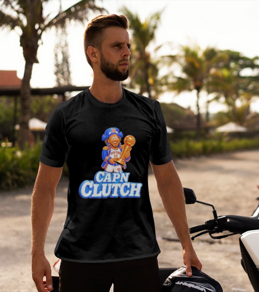 Cap'n Clutch Jalen Brunson New York Knicks Trophy Celebration T-Shirt