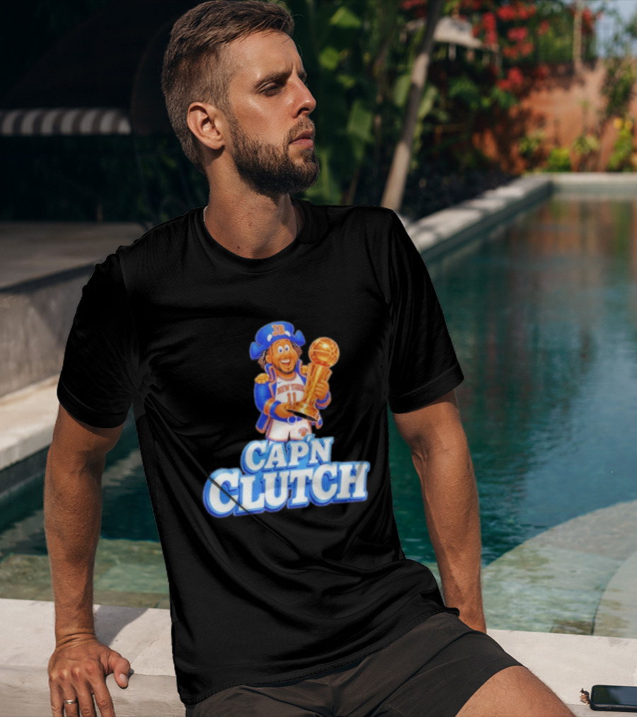 Cap'n Clutch Jalen Brunson New York Knicks Trophy Celebration T-Shirt