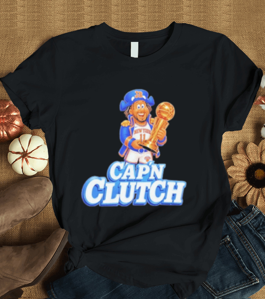 Cap'n Clutch Jalen Brunson New York Knicks Trophy Celebration T-Shirt