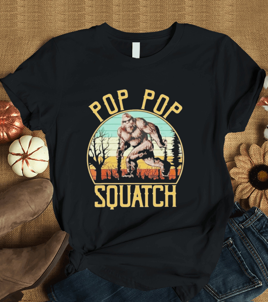 Pop Pop Squatch Bigfoot Vintage Forest Scene T-Shirt