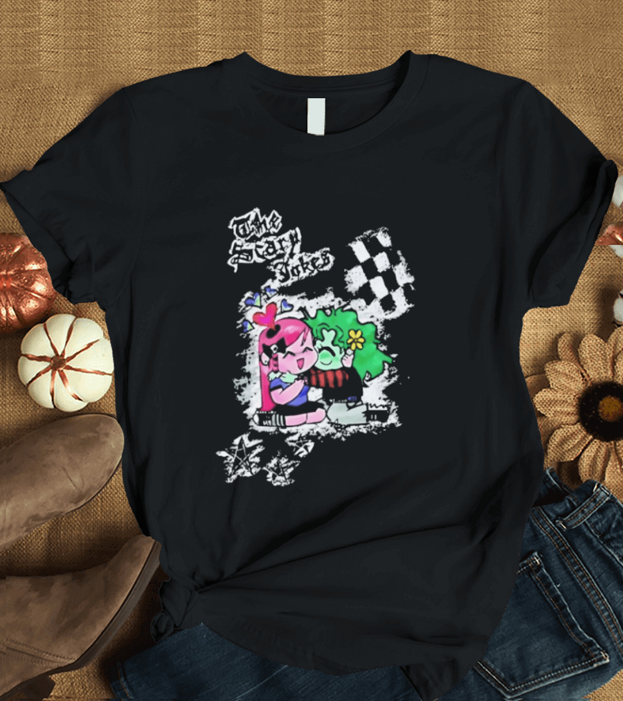 The Scary Jokes Checkered Pattern With Colorful Characters T-Shirt