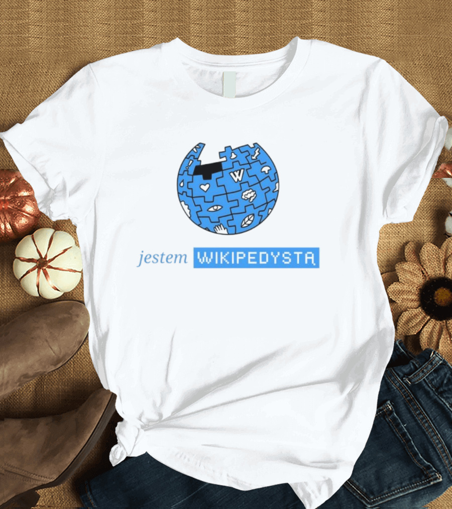 Jestem Wikipedysta Puzzle Globe Icon Eyes And Clouds T-Shirt