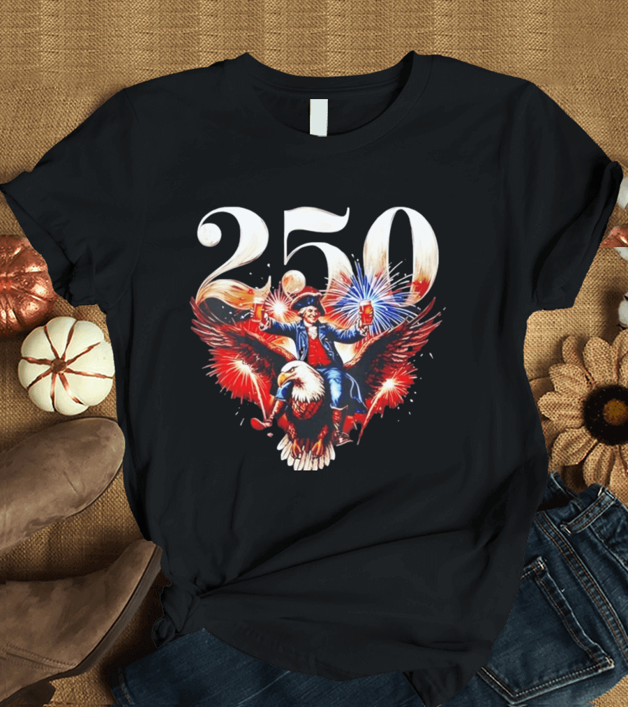 America 250 Founding Father Eagle Fireworks Beer 1776 Celebration T-Shirt