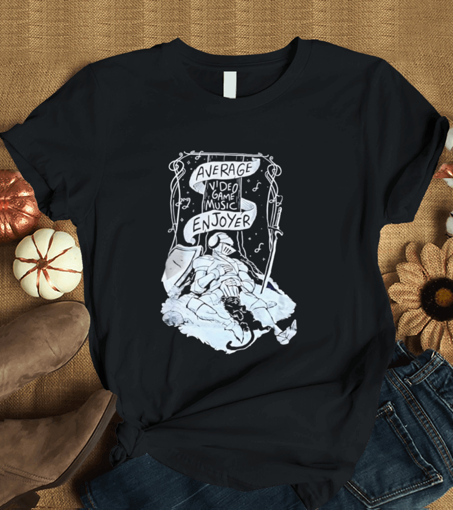 Average Video Game Music Enjoyer Knight Resting Under Stars With Cat T-Shirt