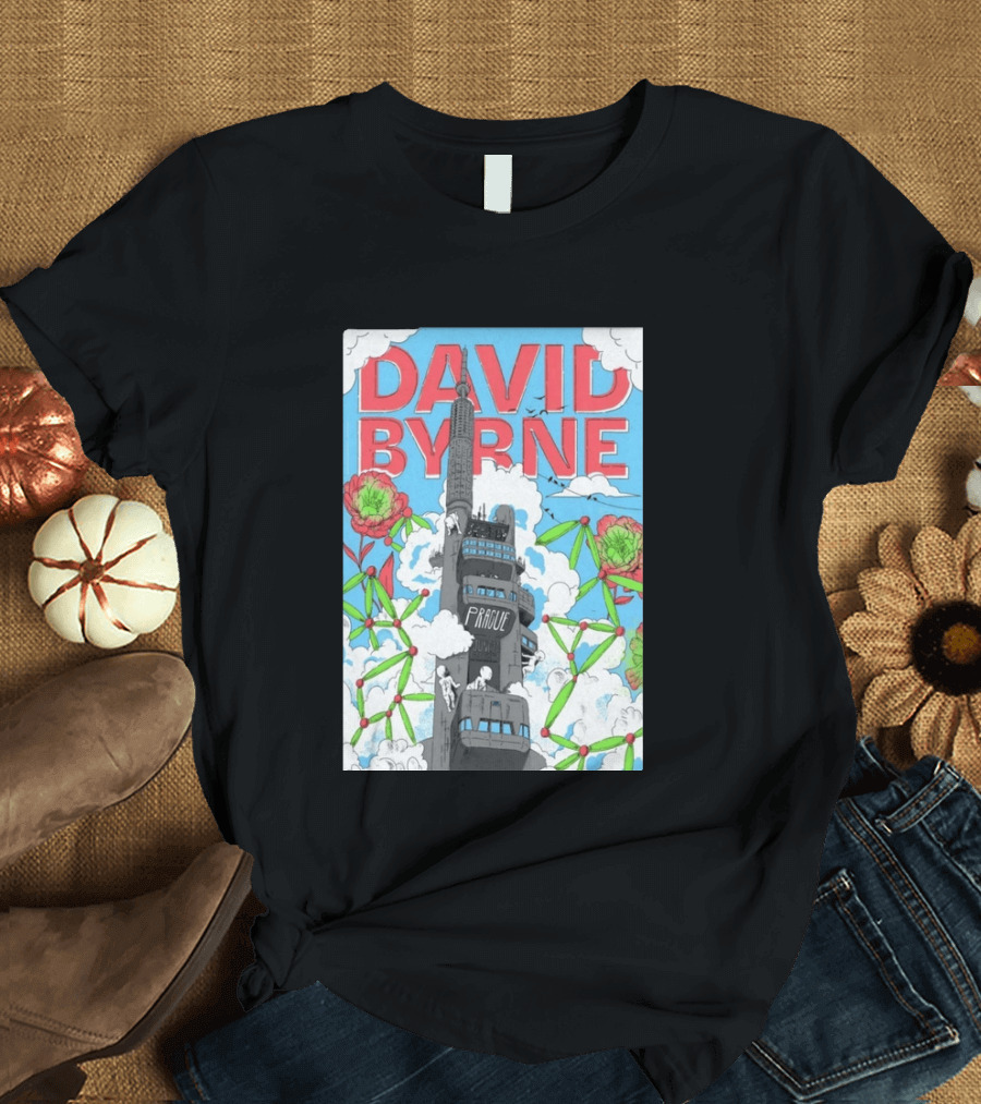 David Byrne Prague June 17 2026 Tour Psychedelic Cityscape T-Shirt