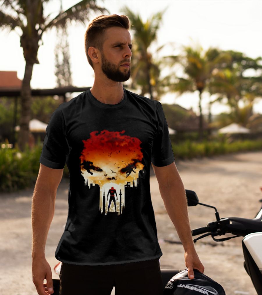 Spider Man Hulk Wolverine Marvel Superheroes Cityscape Action Scene T-Shirt