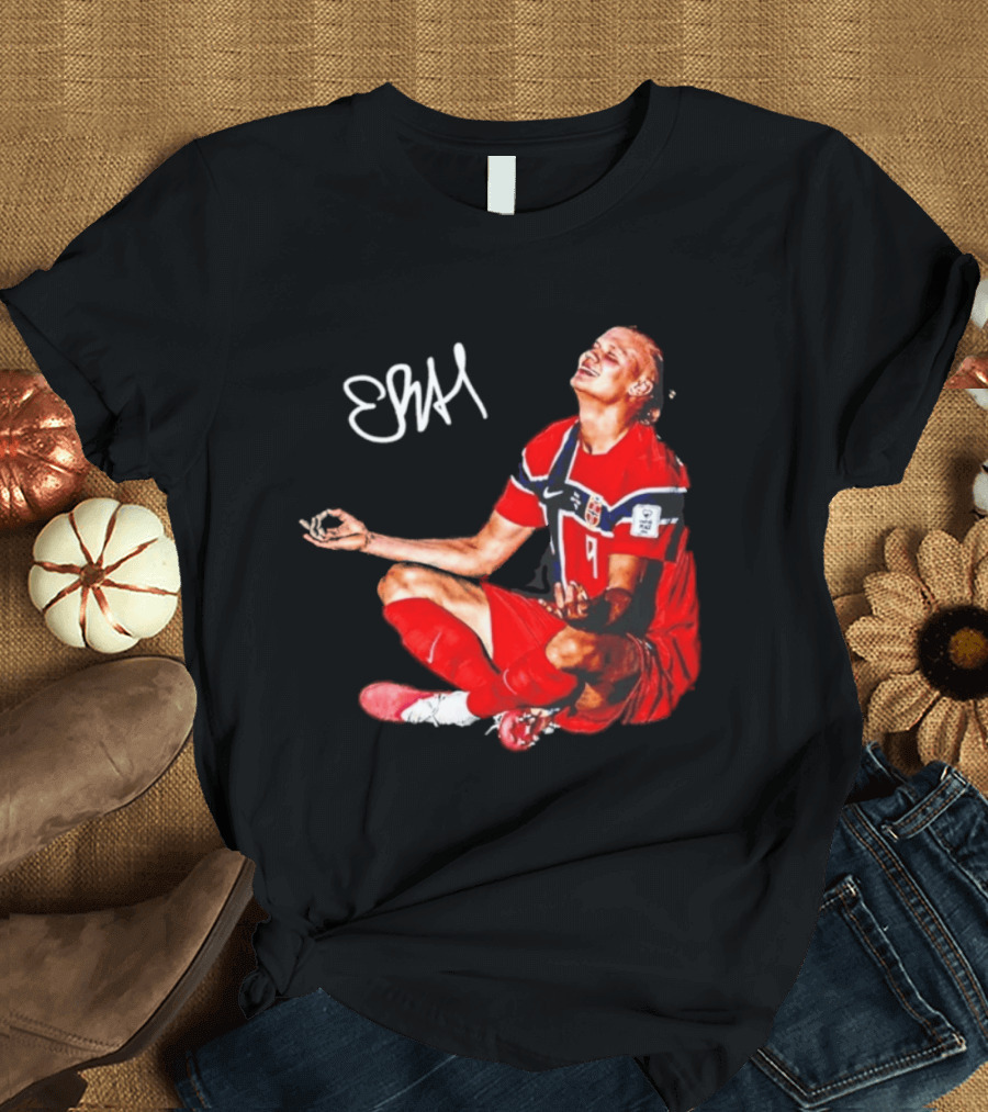 Erling Haaland Norway Football Meditation Pose Signature T-Shirt