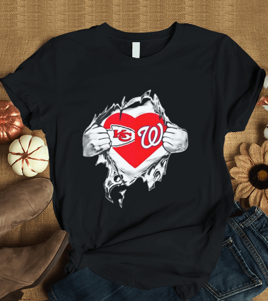 Sport KC Chiefs Washington Nationals Heart Reveal T-Shirt
