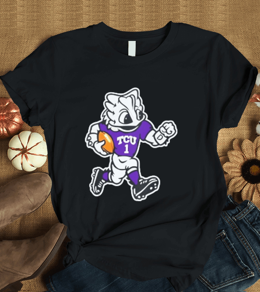 TCU Horned Frog Mascot Running Football TCU 1 Fan Gear T-Shirt