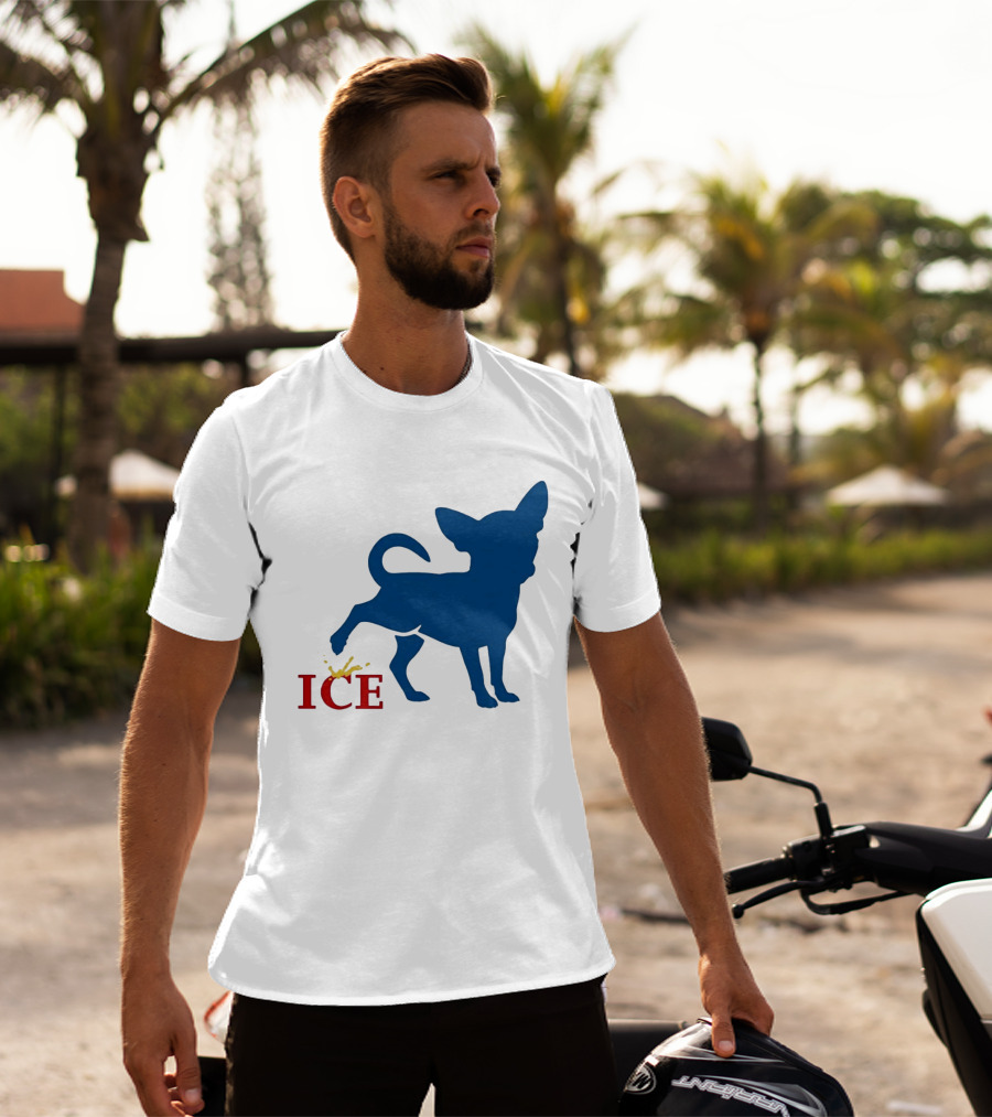 Chihuahua Urinating On ICE Text Representation T-Shirt