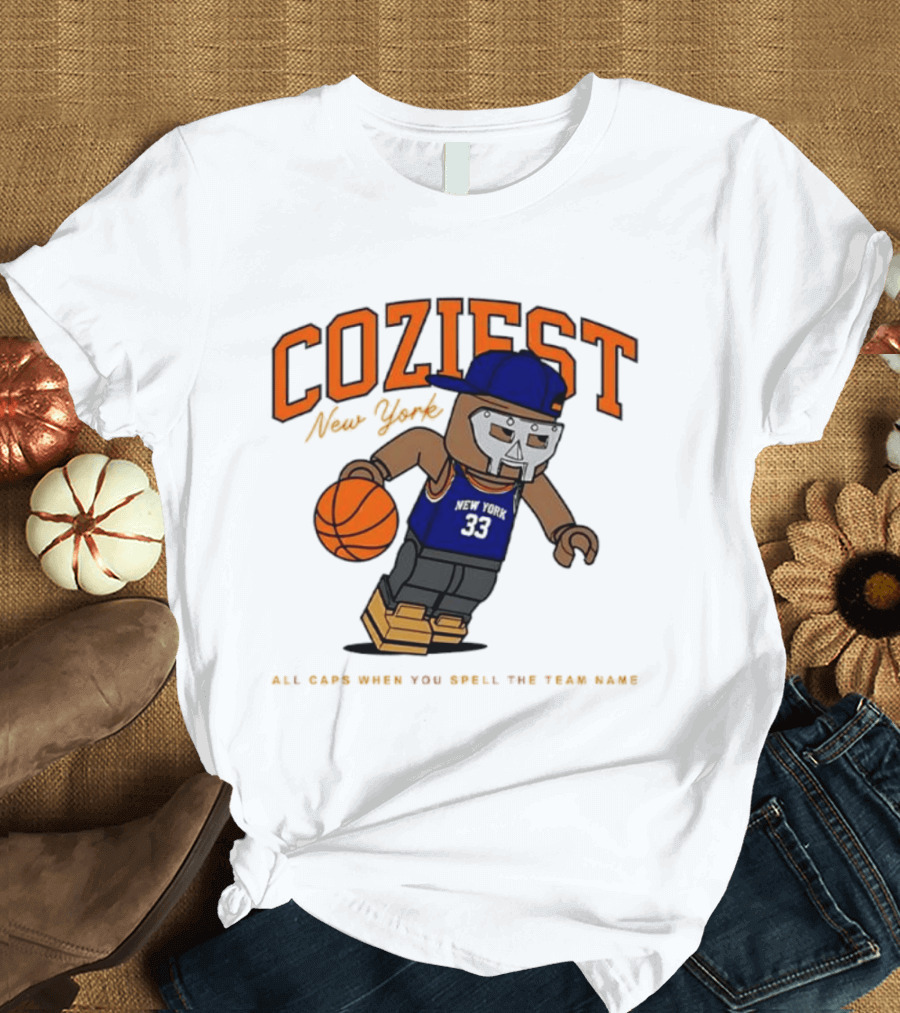 Coziest New York MF DOOM Patrick Ewing Knicks All Caps Basketball Lego T-Shirt