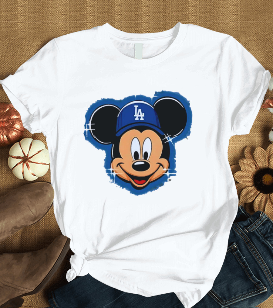 Mickey Mouse Wearing LA Dodgers Hat T-Shirt