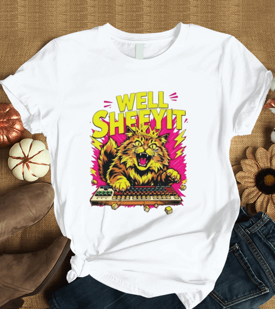 Well Sheeyit Crowned Cat Typing On Keyboard T-Shirt