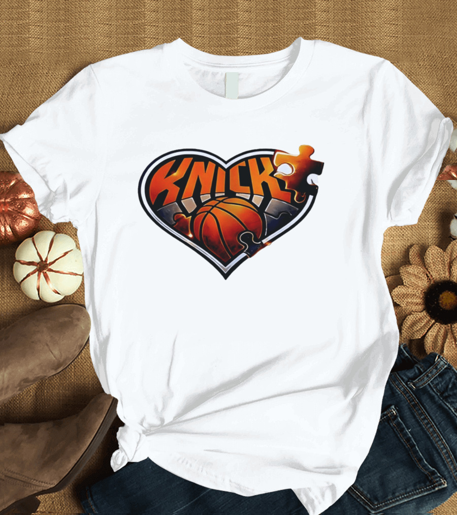 New York Knicks Puzzle Basketball Heart T-Shirt