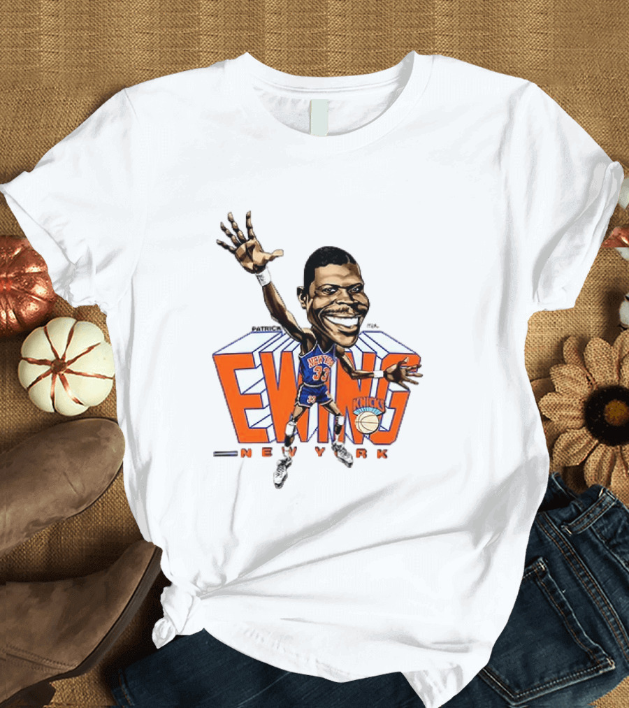 Patrick Ewing New York Knicks NBA Caricature Basketball Legend T-Shirt