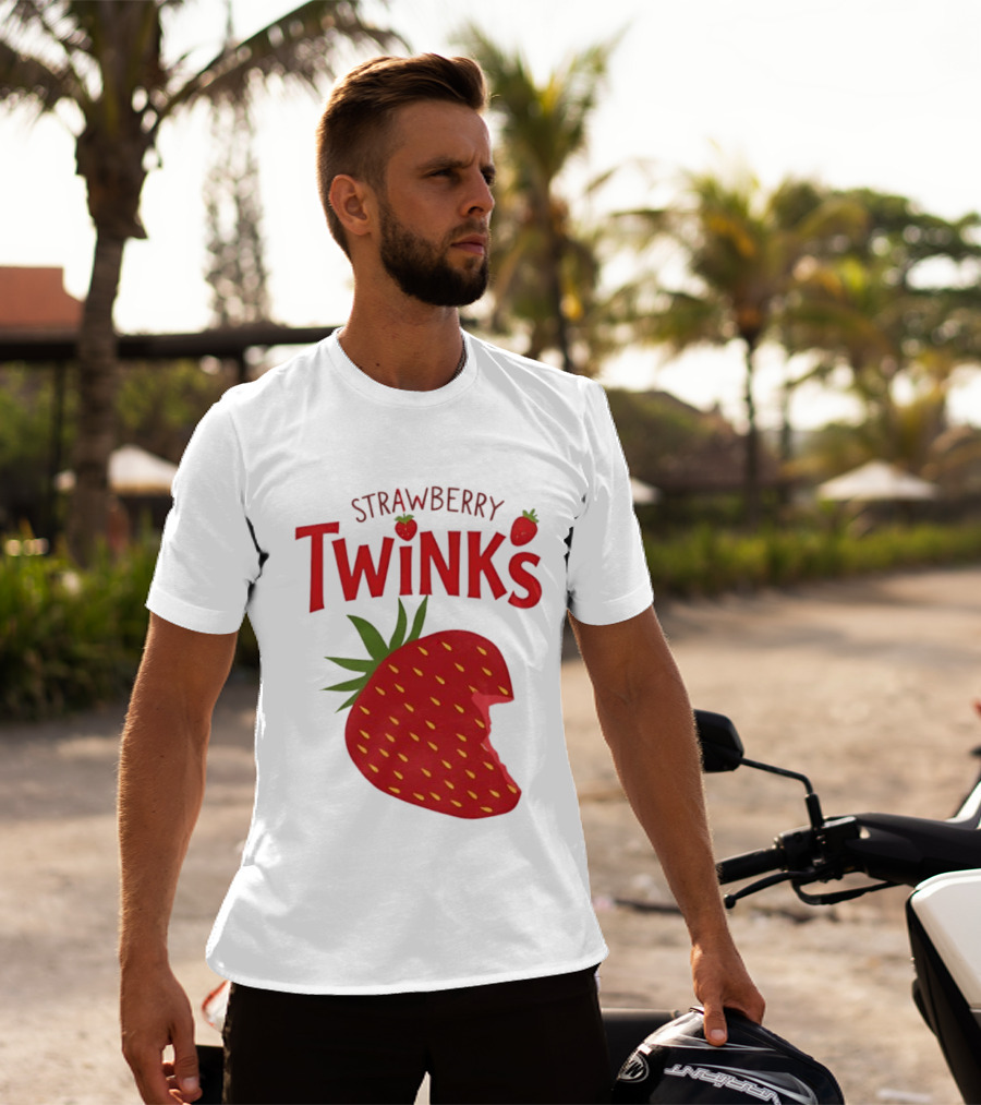 Strawberry Twinks Fruit Snack Pun Playful Bite T-Shirt