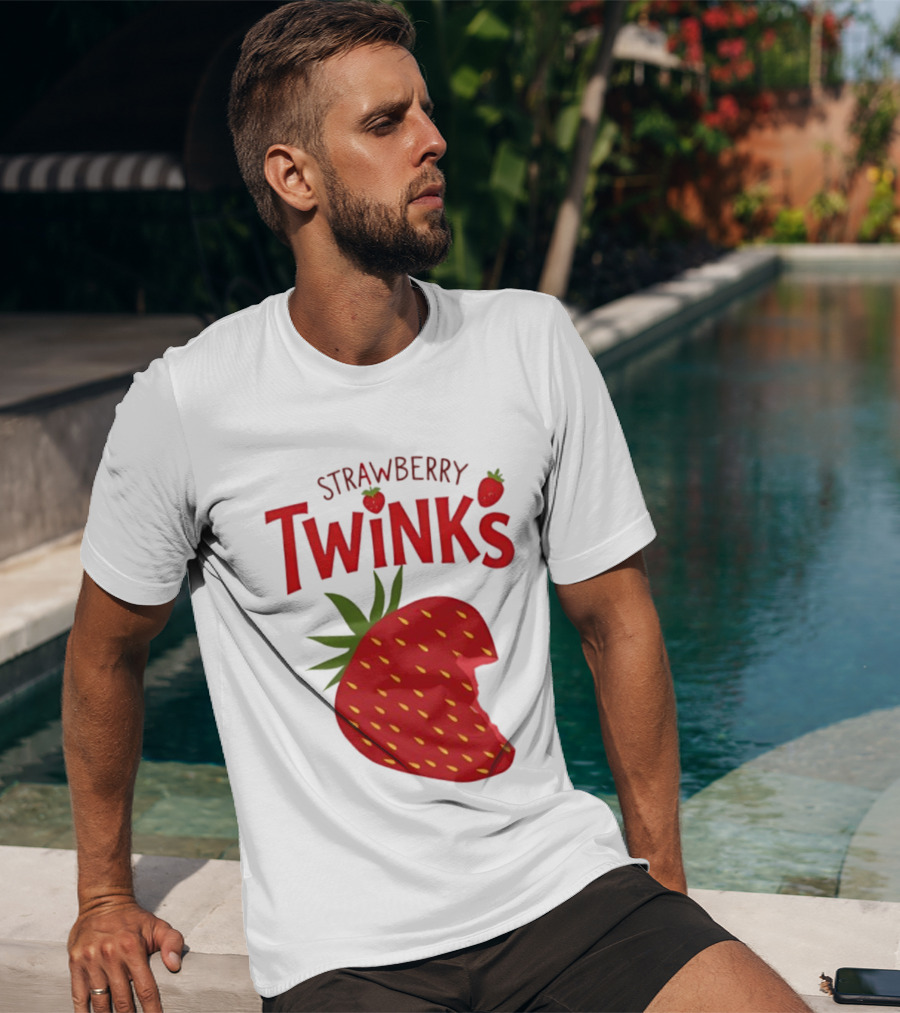 Strawberry Twinks Fruit Snack Pun Playful Bite T-Shirt