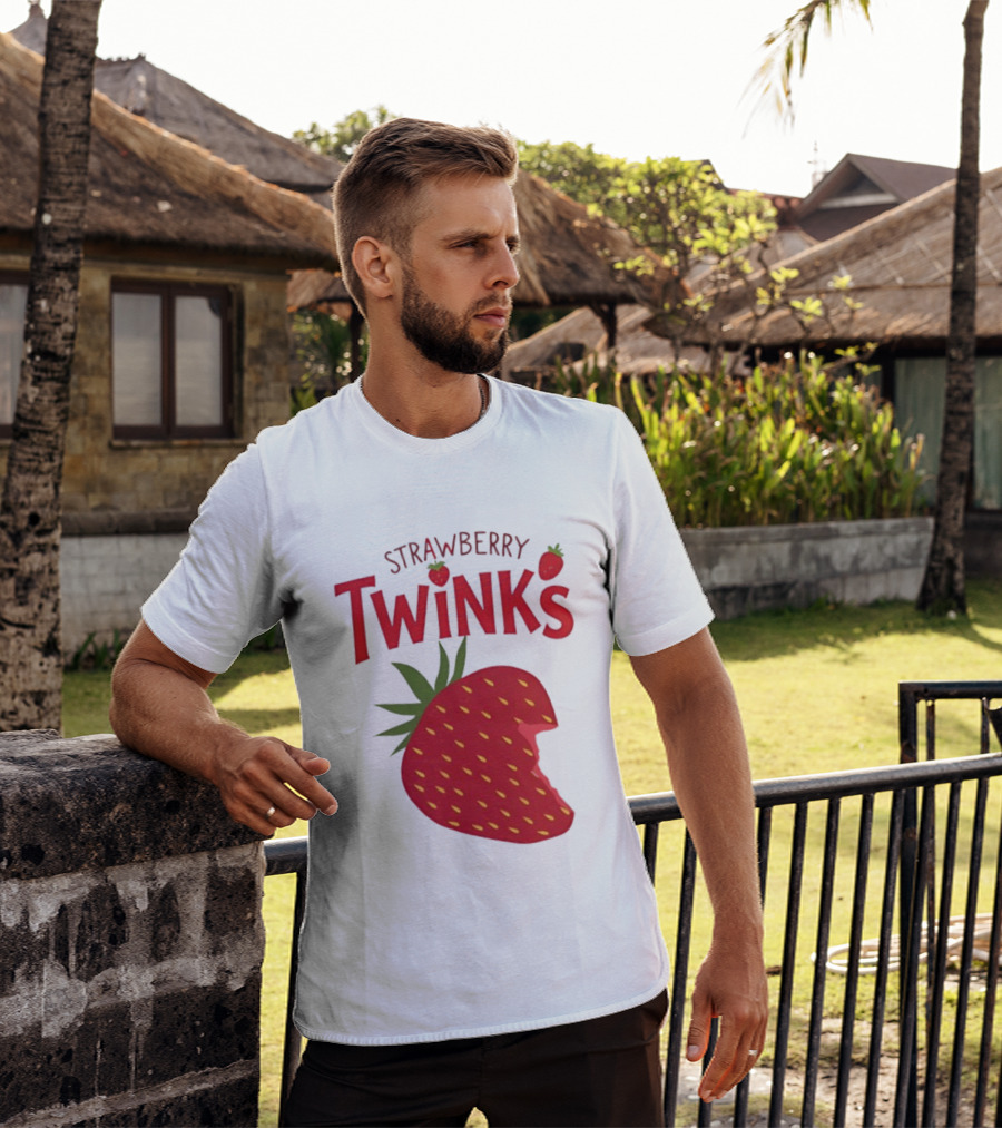 Strawberry Twinks Fruit Snack Pun Playful Bite T-Shirt