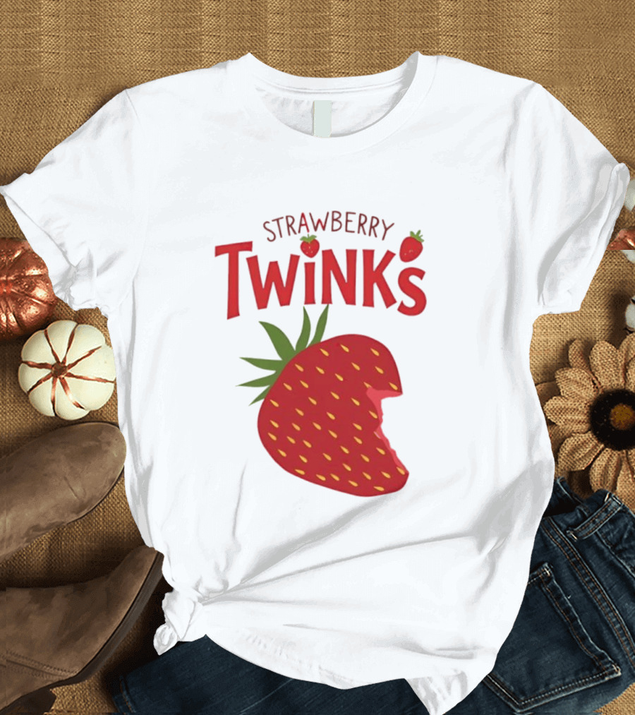 Strawberry Twinks Fruit Snack Pun Playful Bite T-Shirt