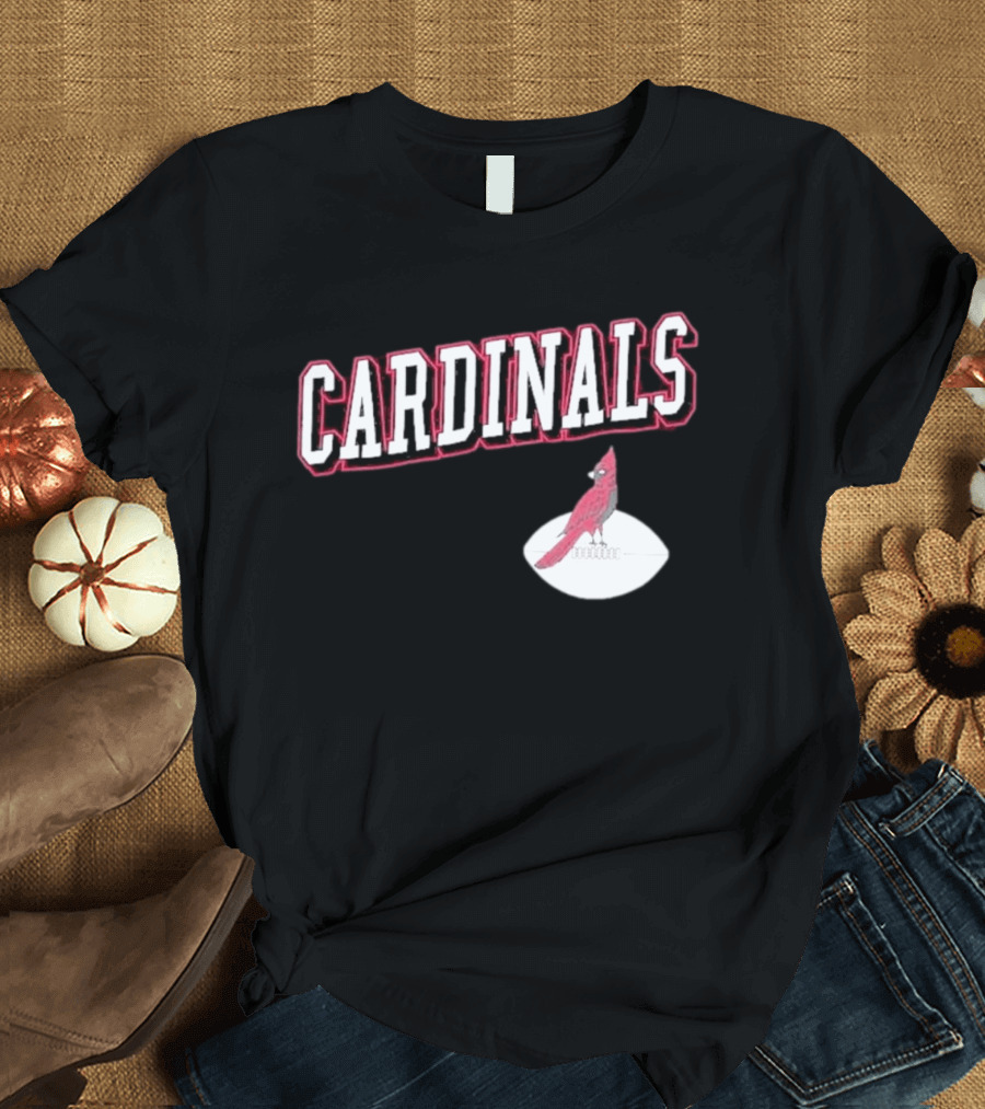 Arizona Cardinals Black Text With Cardinal On Football T-Shirt