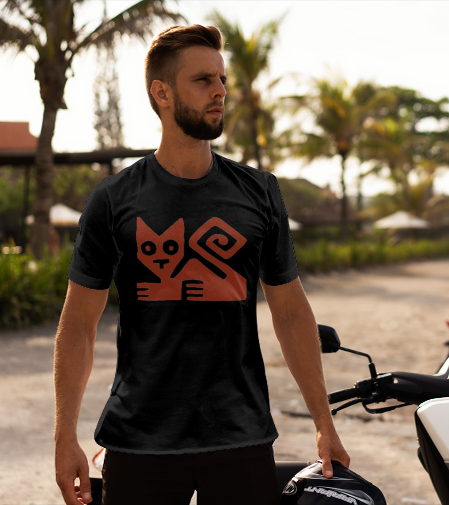Cat Swirl Minimalist Red Geometric Feline T-Shirt