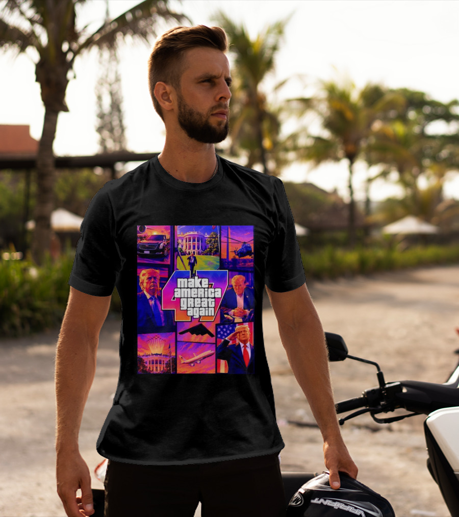 Make America Great Again GTA 47 Parody Trump White House Military Aircraft Montage T-Shirt
