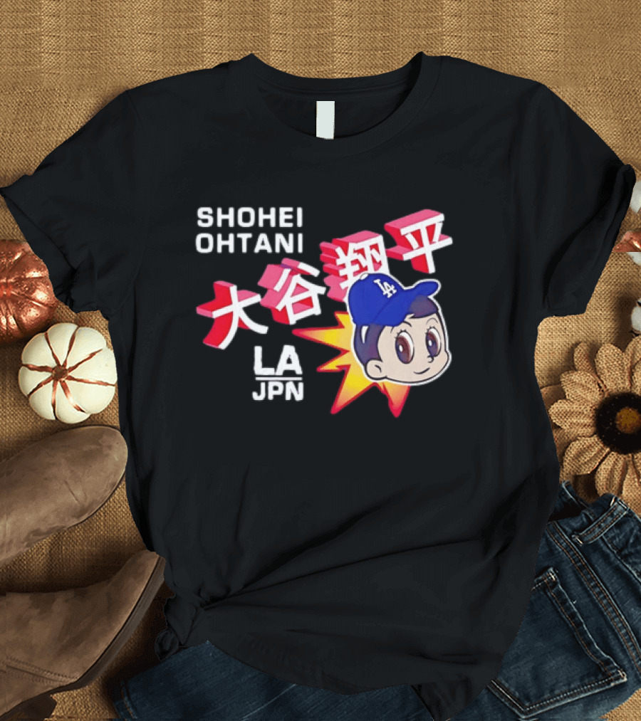 Shohei Ohtani Cartoon LA Dodgers JPN Kanji Characters T-Shirt