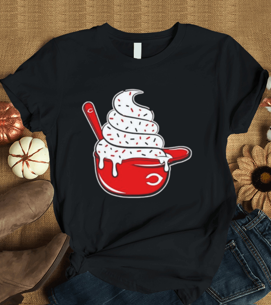 Cincinnati Reds Ice Cream Helmet With Sprinkles And Spoon T-Shirt