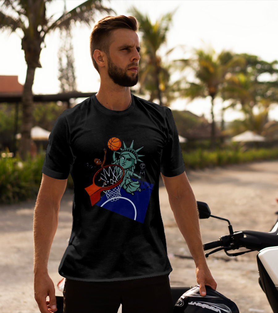Statue Of Liberty Basketball Dunk With Alien And Athlete Joe Maracic T-Shirt