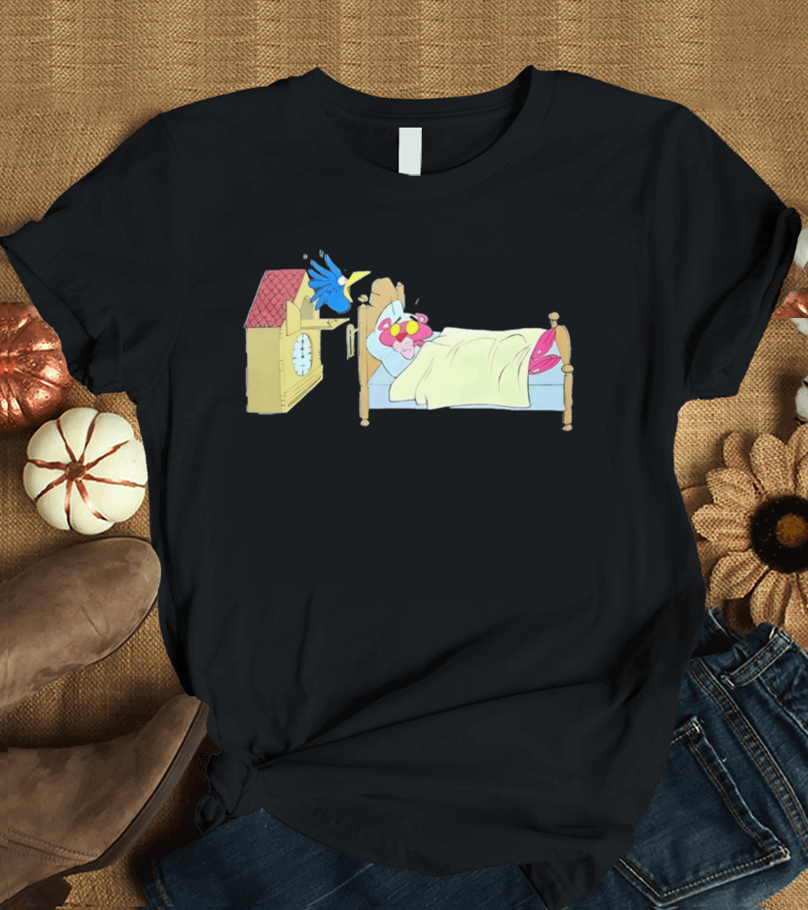 Onlyretro Pink Panther Startled Awake By Cuckoo Surprise T-Shirt